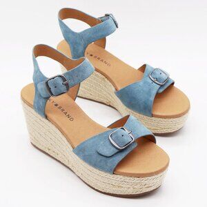 Lucky Brand Women's Naveah Blue Suede Leather Espadrille Platform Wedge Sandals